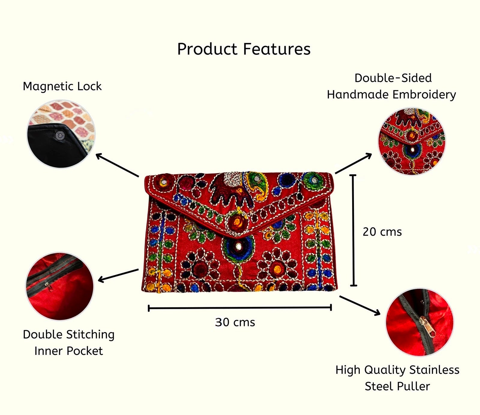 MAGGOT Clutch Bags Sling Bags Casual handbags for women Office bags Travel bags for Women 30X20 Cm