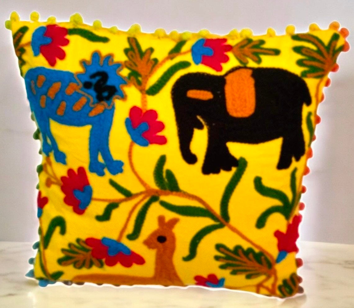 MAGGOT Handmade Embroidered Suzani Pillow Cover 16x16 Inch Cushion Covers