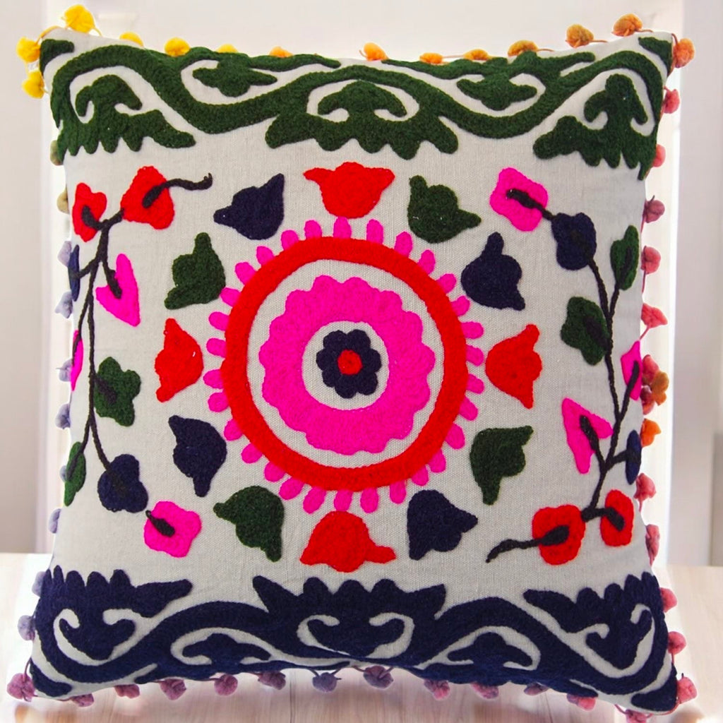 MAGGOT Embroidered Cushion Cover Cotton Sofa Decorative Cushion Pillow Cover Cushion Case 16" X 16" Inch