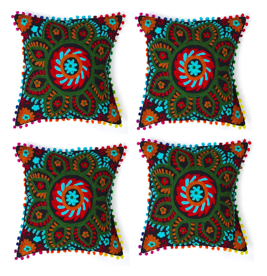MAGGOT Embroidered Handmade Cushion Cover Cotton Sofa Decorative Cushion Pillow Cover Cushion Case 16" X 16" Inch