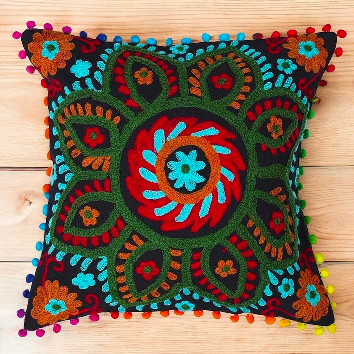 MAGGOT Embroidered Handmade Cushion Cover Cotton Sofa Decorative Cushion Pillow Cover Cushion Case 16" X 16" Inch