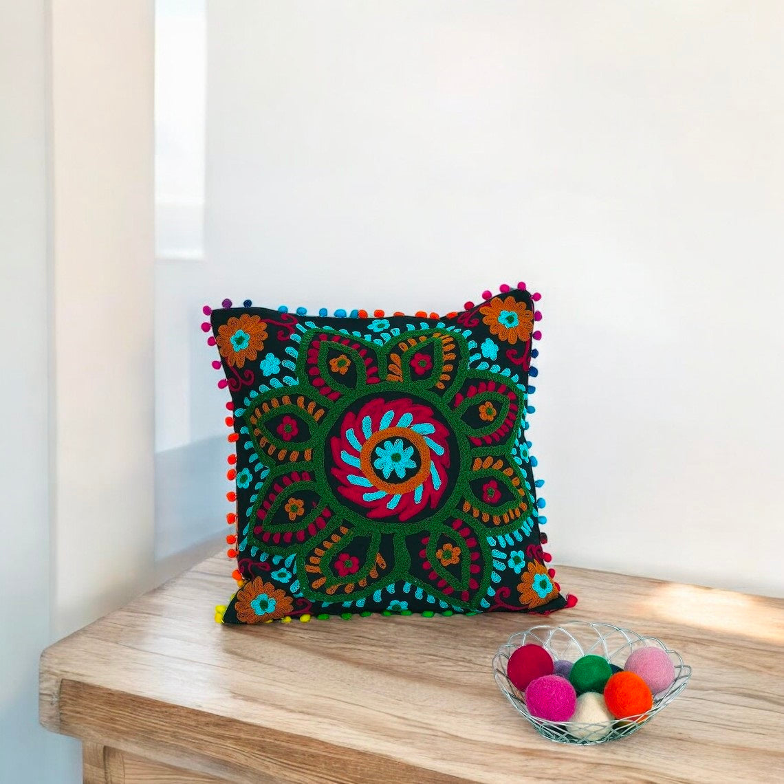 MAGGOT Embroidered Handmade Cushion Cover Cotton Sofa Decorative Cushion Pillow Cover Cushion Case 16" X 16" Inch