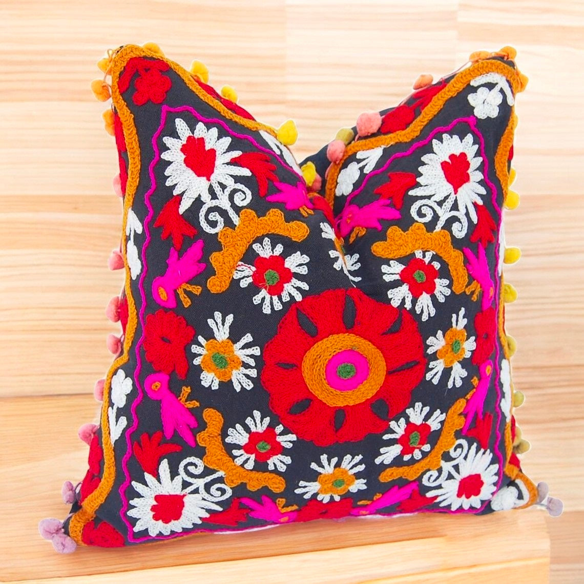 MAGGOT Embroidered Cotton Cushion Cover 16" X 16" Inch Pillow Cover