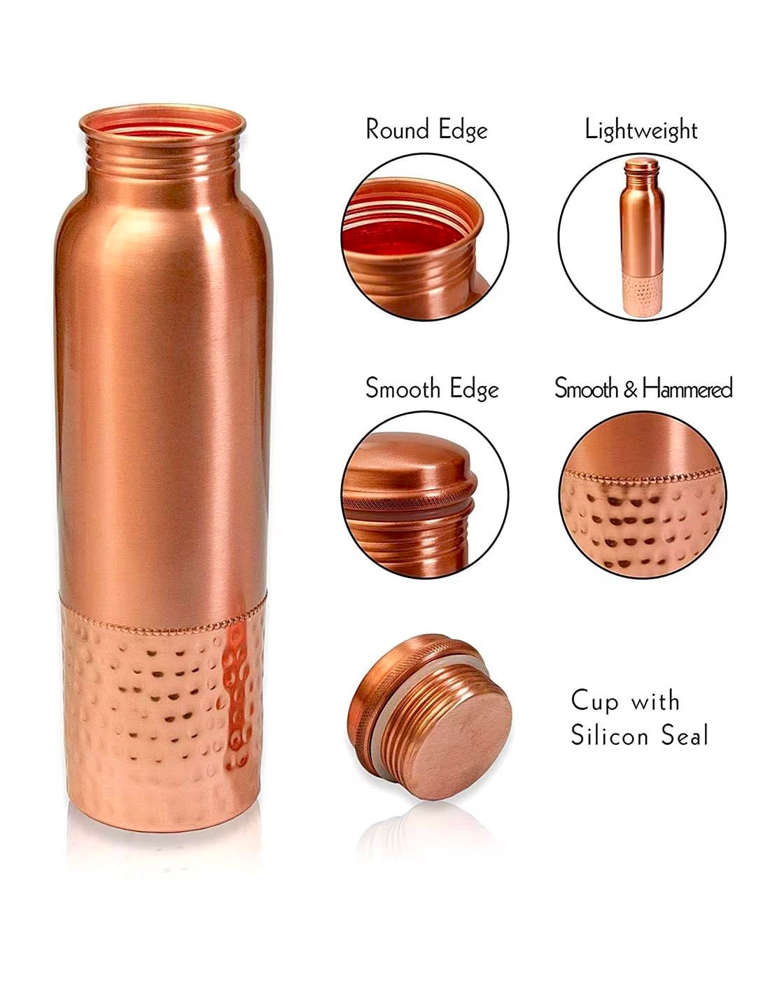 MAGGOT Copper Bottle (1 Liter): 100% Pure BPA-Free Water Bottle Leak Proof | Office Use